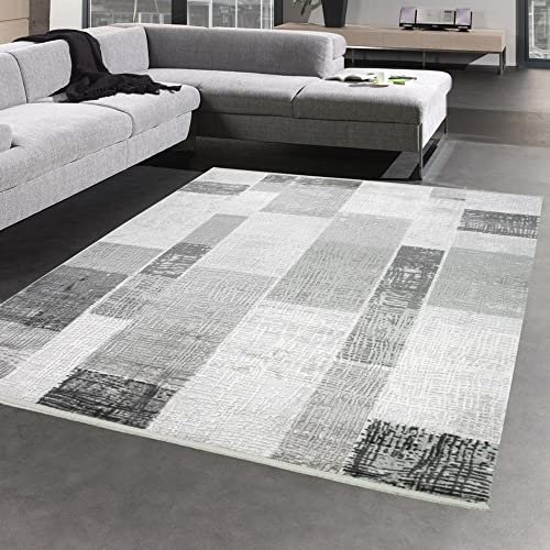 CARPETIA Teppich Wohnzimmerteppich Wolle in Grau Creme Größe 80 x 300 cm