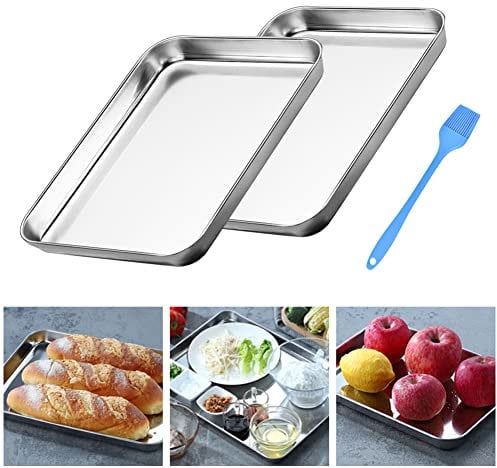 THATSRAD 2er Set Backblech Klein Ofenblech Backofenblech Edelstahl 26*20*2,5cm Ofenform Rechteckig Auflaufform Edelstahlbackbleche Spülmaschinenfest Backblech Kuchenblech zum Backen/Braten/Servieren