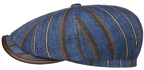 Stetson Hatteras Landgrove Flatcap - Denim-Mütze - Achtteilige Schiebermütze - Gestreiftes Leinendesign - Made in Germany - Herren - Frühjahr/Sommer Denim 57 cm