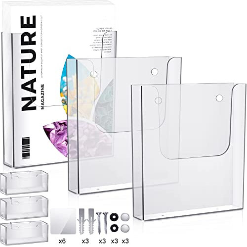 Geelin 3 Set Acryl Prospekthalter 8,5 x 11 Zoll mit Visitenkarten Prospekthalter Wandhalterung Kunststoff Flyer Halter Klar Prospekthalter Acryl Literatur Zeitschriftenhalter für Wand