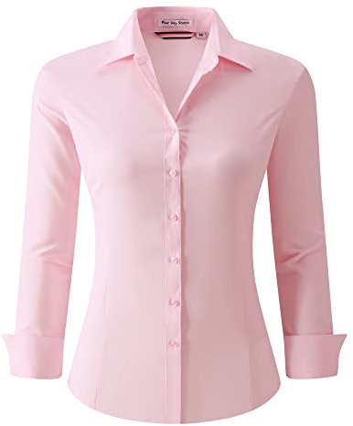 Alex Vando Chemise de travail extensible à manches longues pour femme Coupe régulière, Rose infroissable, Taille M
