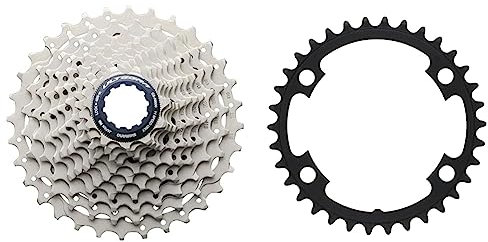 SHIMANO 11v CS-R8000 11.13-14-16-18-20-22-25-28-32 Cassettes, Adultos Unisex, Negro, 11-32 Dientes & Ultegra (50/34) Plato, Unisex Adulto, Gris, Talla Única