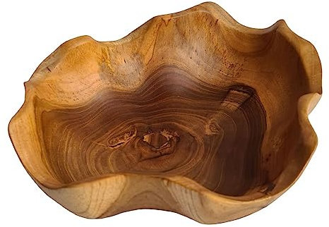 Windalf Natur Teakholzschale CLOUDY 27 cm Rustikale Obstschale Salatschale Handarbeit Holz