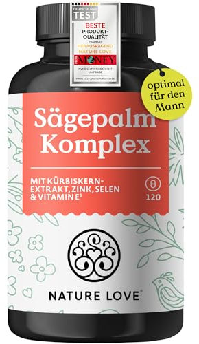 Sägepalm Komplex - 120 Kapseln - Sägepalmextrakt, Kürbiskernextrakt, Brennnesselextrakt, Zink, Selen & Vitamin E - Sägepalme (Saw Palmetto) mit 5% Phytosterolen - 2 Monatsvorrat - vegan