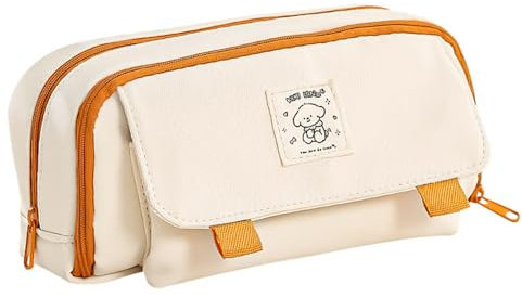 Taasmoog Federmäppchen mit Grossem Fassungsvermögen, Mäppchen Mädchen Teenager Stiftebeutel für Studentin Erwachsener Mäppchen Reißverschluss Tasche Perfekt Für Schule Büro(Beige