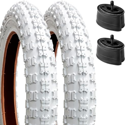 YunSCM 2PCS 12.5 Pulgada Neumáticos 12 1/2x2 1/4 ETRTO 62-203 (12.5x2.25) más Pack de 2 Cámara de Aire 12 1/2x2 1/4 AV32mm Valve Compatible 12 1/2x2 1/4 57-203 Neumáticos Blanco