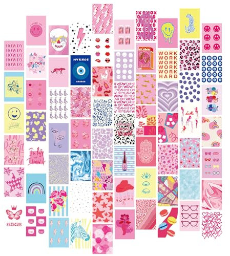 Qpout 70pcs Preppy Zimmer Dekor Ästhetisches Wand Kit, Preppy Fotocollage Drucke Bilder Wandkunst Hot Pink Preppy Poster Niedliche ästhetische Poster Preppy Dinge für Mädchen Trendiges Zeug (4x6inch)