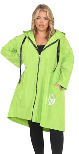 H&F Women’s Italian Long Length Zip Up Hooded Ribbon Cord Lightweight Waterproof Hope Raincoat Jacket Reusable Breathable Outdoor Rain Mac Size 8-26