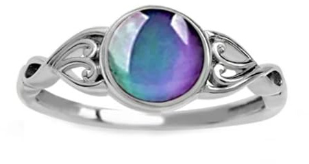 CrownOfRibbons Mood Ring, Silver Vintage Theme Colour Mood Changing Jewellery for Women