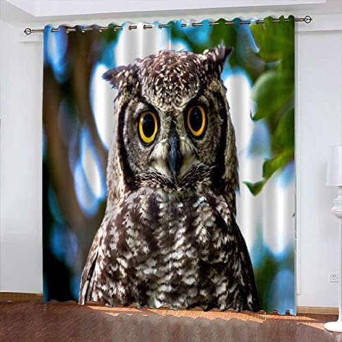 Verdunkelungsvorhang Mit Ösen, 3D Tierische Eule 300 (B) X 280 (H) cm Hotelbüro, Wohnzimmer, Schlafzimmer, Kinderzimmer, Kurze Vorhänge, 2Er-Set - Verdicken Sie Perforierte Undurchsicht -9L9F/O9