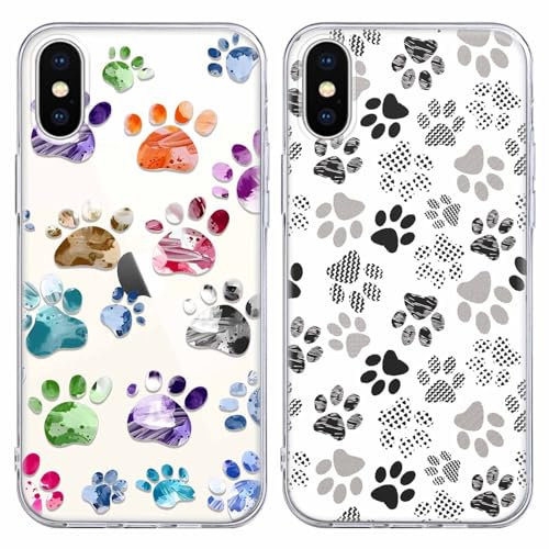Foonary 2 Pack Clear Print Phone Case Compatible with iPhone X/XS 5.8, Slim Soft Silicone with Cute Dog Design Aesthetics Transparent Pattern Cases, Shockproof Bumper Protector Cover