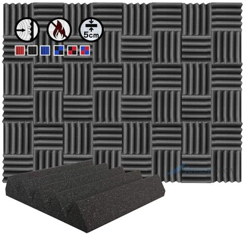 Arrowzoom 48 Akkustik Platten Akkustikschaumstoffmatten Akustikschaumstoff 25x25x5cm Dämmung Wedge Noppenschaumstoff Breitbandabsorber Foam Feuerhemmend Tonstudio Schallabsorbierende Schwarz