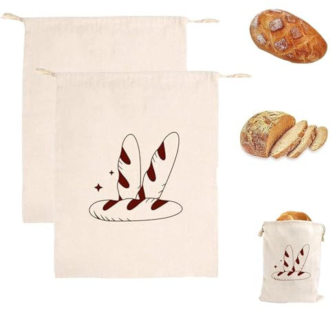 2PCS Bread Bags for Homemade Bread,Linen Bread Bags to Keep Bread Fresh,Reusable Large Bread Storage Bag with Drawstring for Homemade Bread