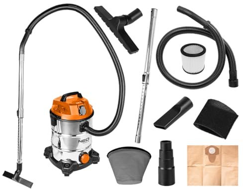 NEO TOOLS Nass-Trockensauger 1400W - Edelstahlbehälter: 30L - 35mm Schlauchsystem - Gebläsefunktion - Zusätzliche Steckdose max. 2000W -Netzkabels 4 m - Industriestaubsauger - Staubsauger