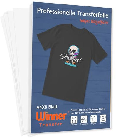 WinnerTransfer 8 X A4 +1 A3 Silikonpapier Professionelle Inkjet Transferfolien Für dunkle Stoffe Bügelfolie für T- Shirts,Textilienfolie,Transferpapier,Bügelpapier für Bügeleisen und Hitzepresse