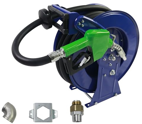 GIAYOGO Fuel Hose Reel,Fuel nozzle,Fuel Hose Swivel,3/4 X 33' Retractable Diesel Hose Reel,Heavy-duty Industrial Settings. Max 300 PSI,Spring Rewind Mechanism Ease of Use for Farm Ships Vehicles