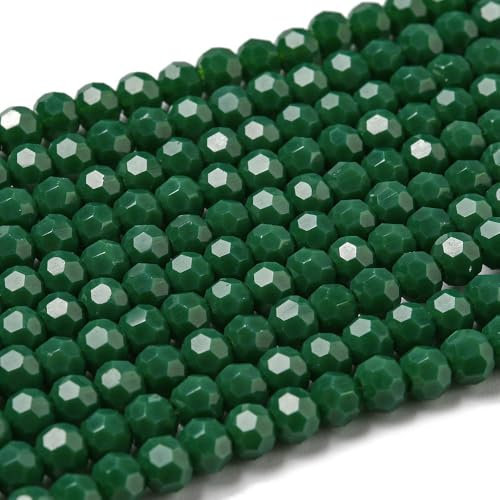Cuentas de cristal checas redondas de Bohemia de 4 mm, circonitas, 90 unidades, perlas de cristal facetadas para enhebrar (verde opaco)