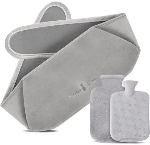 Votoko 3 en 1 Bouillotte Ceinture, Bouillotte Regles Douloureuses, 1.2L Bouillottes avec Housse en Peluche Douce, Bouillotte eau Chaude, Bouillotte Peluche Ventre pour Chauffe Main épaule Dos(Gris)