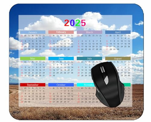 YENDOSTEEN 2025 Calendar Mouse Pad with Holidays,Field Land Cloud Mouse Mat for Office Computers Laptop Men Women Type339