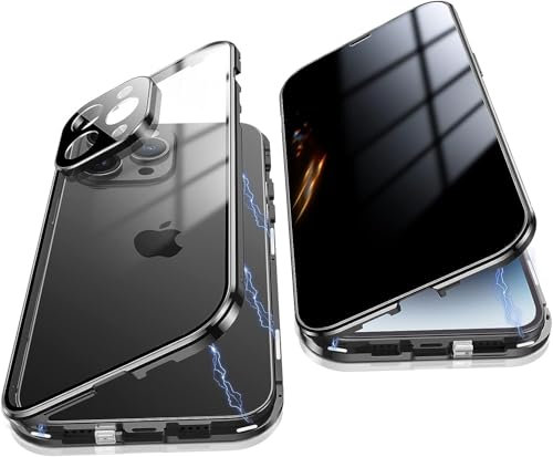 Anti Peeping Hülle für iPhone 16 Pro,Magnetic Schutzhülle Handyhülle,9H Gehärtetes Glas,Privacy Display Protector Metallrahmen Anti Spy Case 360 Grad Schutz Anti-Spion Cover,Schwarz