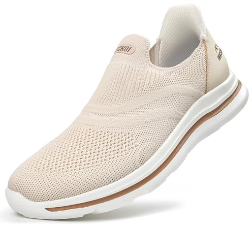 ODCKOI Slip On Sneaker Men's Lace Free Shoes Outdoor Sports Shoes Running Shoes Lightweight Breathable Hand-Free Leisure Street Running Shoes Beige MISE-46