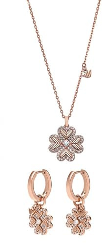 Emporio Armani Damen Halskette und Ohrringe aus roségoldfarbenem Sterlingsilber, Set