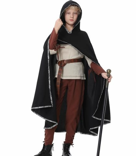 Ezuwail Mittelalter Kleidung Kostüme für Kinder, Jungen Wikinger Kostüm, Faschingskostüme Kinder Junge, Kinderkostüm Halloween Carnival, Mittelalter Kostüm Kinder Zubehör Set, 4Stk