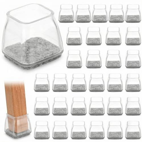 QWORK® 32er Set Stuhlbeinkappen Eckig 31-40 mm, Filzgleiter Klare Silikonschoner für Möbelfüße