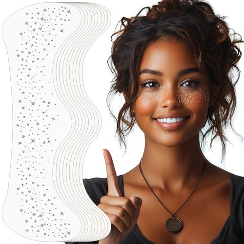 Auiremrti Glitzer Gesicht Sommersprossen Tattoo,10 Stück Wasserfeste Silber Sterne und Punkte Temporäre Tattoos,Festival Freckles,Henna Freckles Tattoo Folie