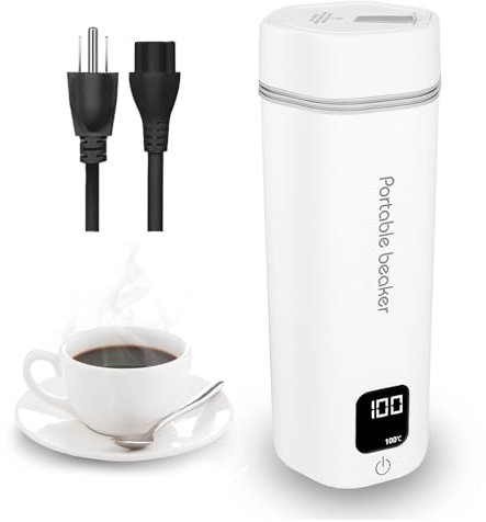 Reise Wasserkocher Klein, 100-240V Universal 350ML Tragbarer Wasserkocher Mini Wassertasse, Edelstahl 304, automatische Heizung und Wärmeerhaltung, für Reisen/Hotel (Weiß, 350ml)