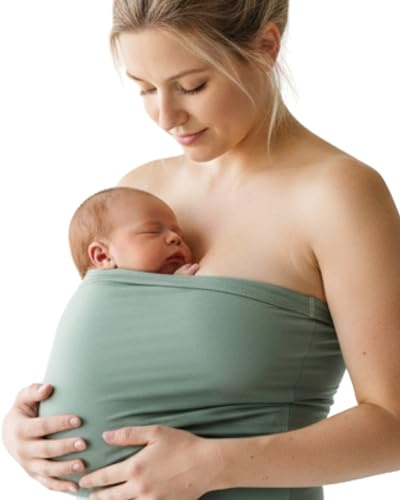 Bandeau Peau à Peau pour Nouveau-Nés - Support Kangourou - Qualité Bio, Couleur Sauge XXL