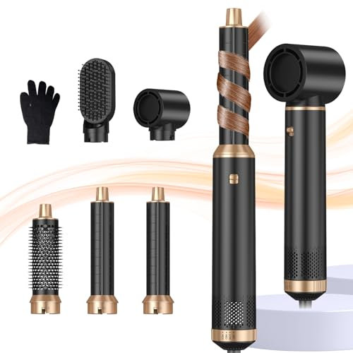 Hairstyler Föhnbürste 5 in 1, 60000RPM Haartrockner Bürste, Lockenstab mit Luft Links/Rechts,3 Temperaturregelung,Airstyler Set,Sie dem Haar Volumen, Locken und Föhnen Sie Trockenes Haar
