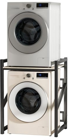 nawoefii Washer Dryer Stand, Washing Machine Stacking Kits, Height Adjustable Tumble Dryer Stand Stacking Kit, Over Washer Storage Rack Unit for Washing Machines, Load Capacity 250KG/550LBS Black