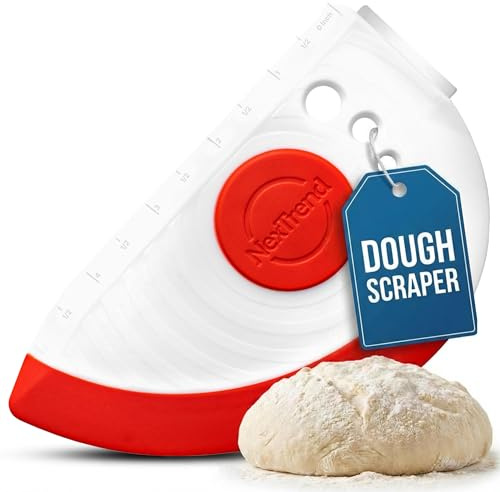 NexTrend red 5-in-1 flexible dough and bowl scraper with stainless-steel edge and integrated ruler