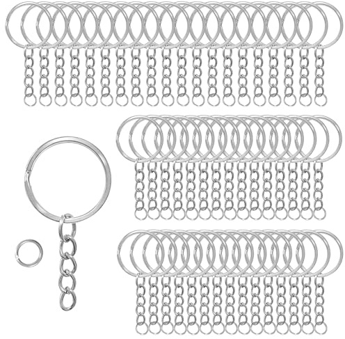 50 Stück 25mm Schlüsselring mit Kette Schlüsselanhänger mit Spaltringe | Schlüsselanhänger Kette für Schlüssel Handwerk DIY Schmuckherstellung, Glatte Oberfläche Schlüssel Ringe