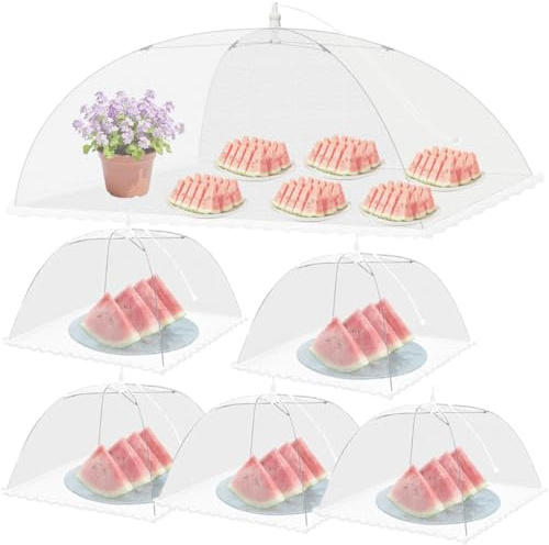 Cubierta para moscas, 6 unidades, plegable, cubierta para alimentos, cubierta de frutas, cubierta para tartas, protección contra moscas para alimentos, barbacoas, fiestas, camping, picnics emergentes