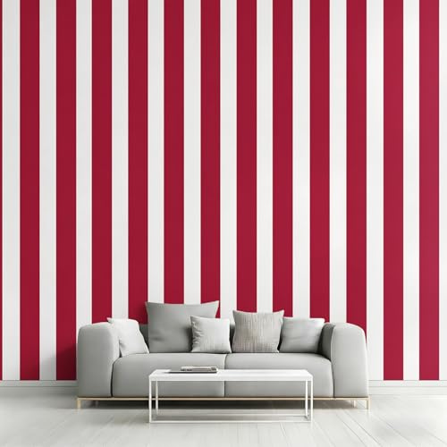 Generisch Fototapete Moderne Streifen Wohnzimmer Tapete Mädchen Rot Weiß Gestreift Tapeten, Vliestapete Schlafzimmer Motivtapeten, Wandtapete Wanddeko 100 x 70 cm (B x H) Y&W56