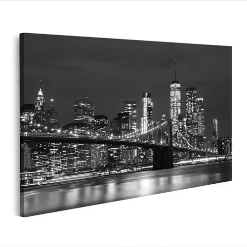islandburner Bild auf Leinwand Brooklyn Bridge und New Yorker Skyline New York City NYC in Schwarz-Weiß - Leinwand 100x57cm