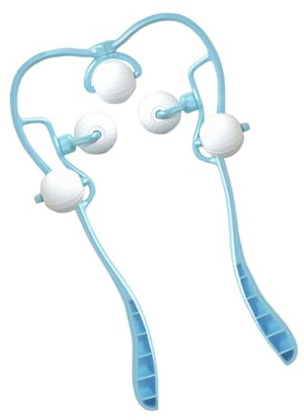 DIYEAH Appareil de Massage Cervical Manuel à 5 Rouleaux Bleu Ciel, Rouleau de Massage Nuque Épaules, Dispositif Portable pour Soulagement Cervical et Détente Musculaire