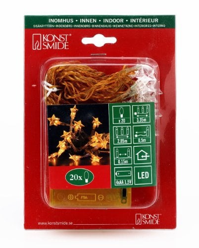 Konstsmide LED Dekolichterkette, Sterne, 20 gelbe Dioden, batteriebetrieben, bis zu 220h, gelb/transparentes Kabel - 1263-003