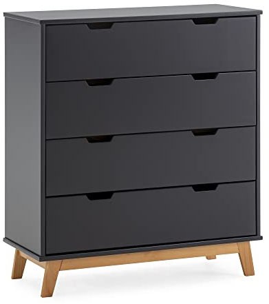 VS Venta-stock Commode Miranda avec 4 tiroirs en Couleur Gris Anthracite, Pieds et façades en Bois Naturel