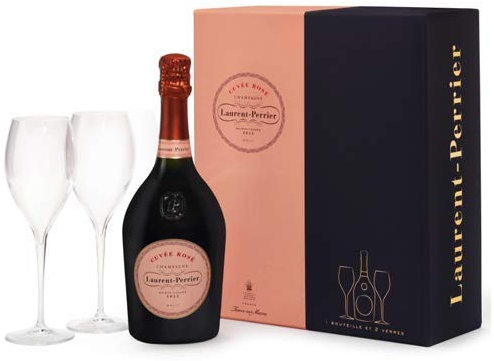 Laurent Perrier Cuvee Rose Non Vintage Champagne with Two Glasses Gift Pack, 75 cl