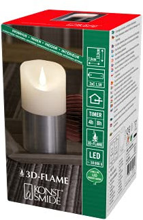 Konstsmide, 1820-300, LED Echtwachskerze, weiß, mit silberfarbener Banderole, 3D Flamme, 4h und 8h Timer, warm weiße Diode, batteriebetrieben, Innen 13,5 cm