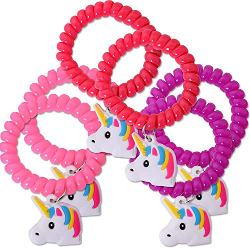 TE-Trend 6 Stück Einhorn Pferd Spiralband Schmuck Armband Armbänder Set Armreif Anhänger 50 mm Party Geburtstag Mitgebsel sortiert