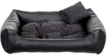 Gutekissen® Hundebett aus Ökoleder Hundebett Hundesofa Hundeliege Hundekissen Kunstleder Hundeschlafplatz - Langlebige Materialien und hohe Qualität EKO (M - 80x65, Schwarz)