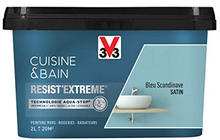 V33 Peinture multi-supports monocouche Cuisine & Bain Resist'Extrême® Satin, Bleu scandinave, 2L