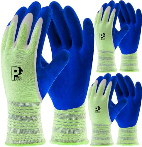 PROGANDA Gardening Gloves 3 Pairs for Men Women, Superior Grip Latex Durable Double Coating Work Gloves Colourful Comfortable Breathable, Garden Construction Car Outdoor