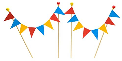 amazing buntings, Kuchendekoration, Wimpelgirlanden-Tortenaufleger für Kuchen und Torten, Vollständig Zusammengebaut, Gelb Blau Rot, 2er-Set