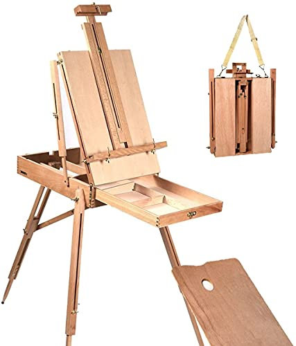 COSTWAY Staffelei mit Ablage und Schublade, Künstlerstaffelei Buchenholz, Standstaffelei verstellbar, Bodenstaffelei für Leinwände bis 86cm, Atelierstaffelei tragbar 71x114x180cm
