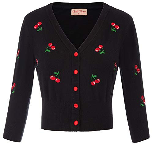 Belle Poque Girls Cute Vintage Cherries 3/4 Sleeve Front Buttons Embroidered Cardigan Shrug BP0609-1 S
